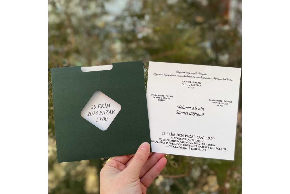 ÖZEL KESİMLİ RENKLİ ZARFLI SÜNNET DAVETİYESİ 120