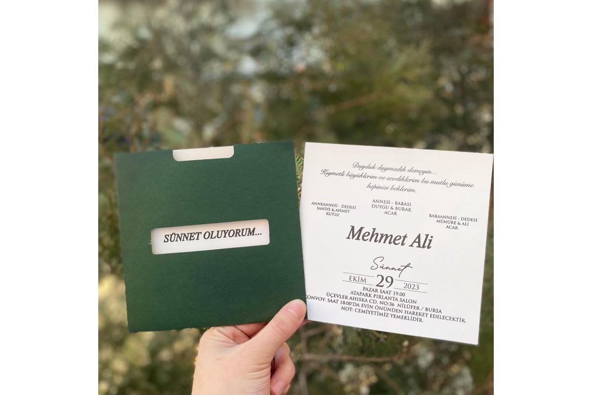ÖZEL KESİMLİ RENKLİ ZARFLI SÜNNET DAVETİYESİ 128