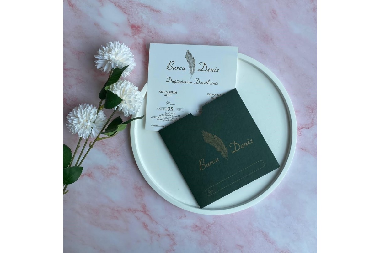 YEŞİL ZARFLI RENKLİ EKONOMİK DAVETİYE -604