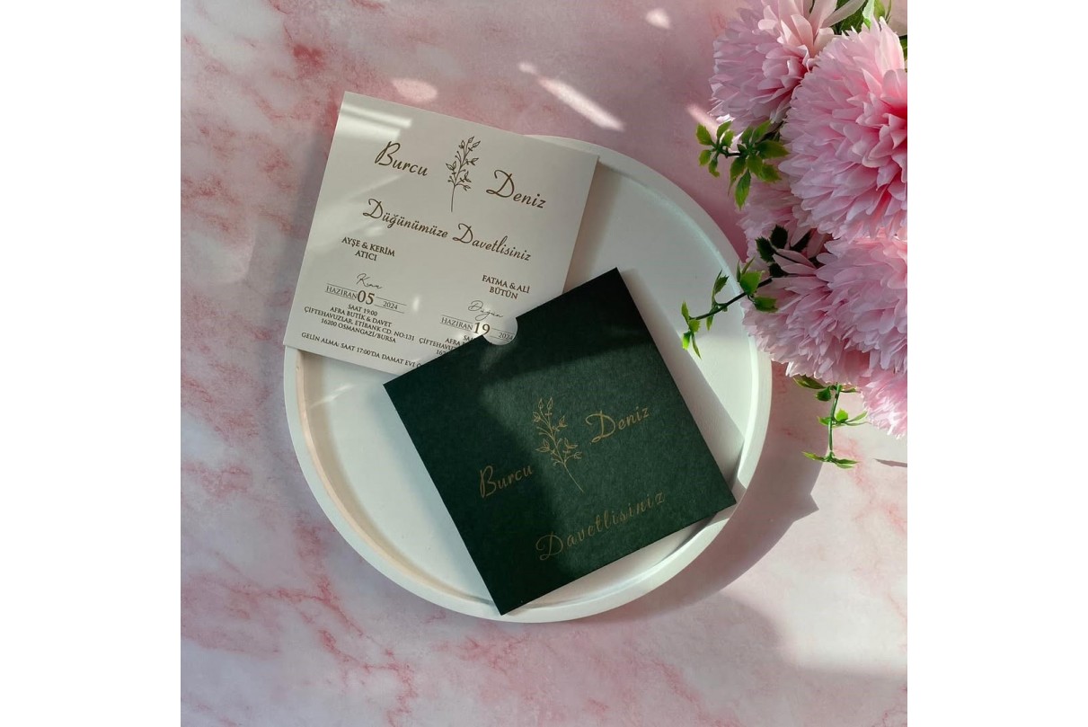 YEŞİL ZARFLI RENKLİ EKONOMİK DAVETİYE -606