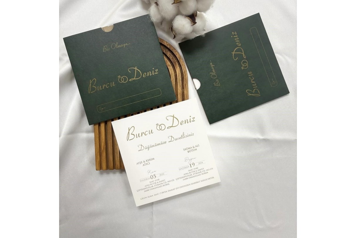 YEŞİL ZARFLI RENKLİ EKONOMİK DAVETİYE -609