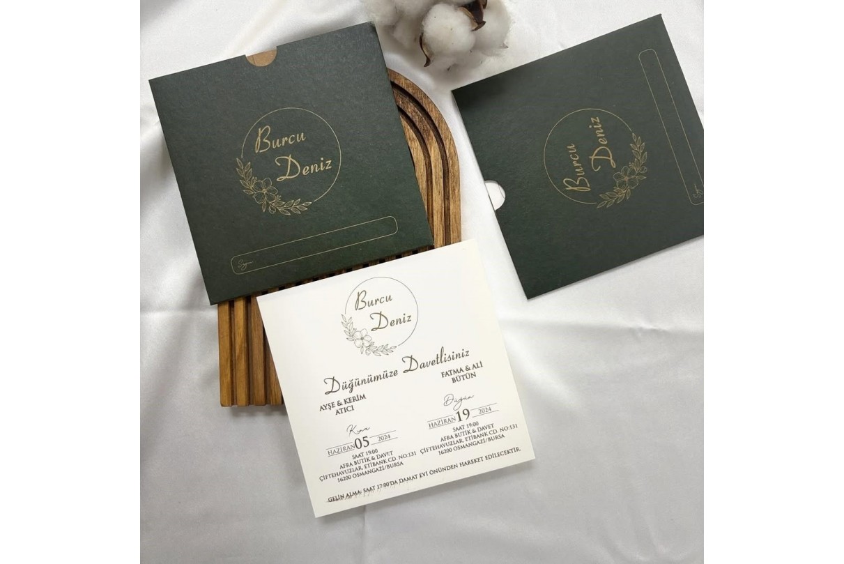 YEŞİL ZARFLI RENKLİ EKONOMİK DAVETİYE -610