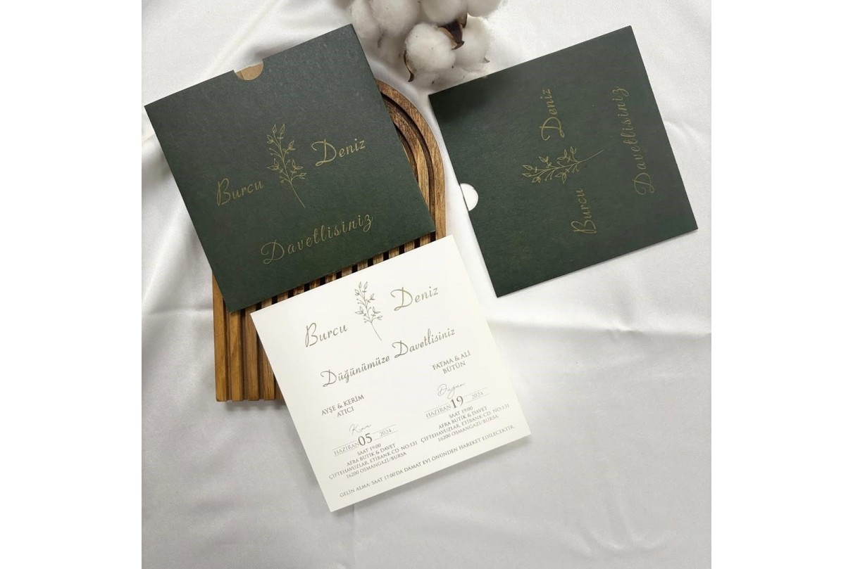 YEŞİL ZARFLI RENKLİ EKONOMİK DAVETİYE -611