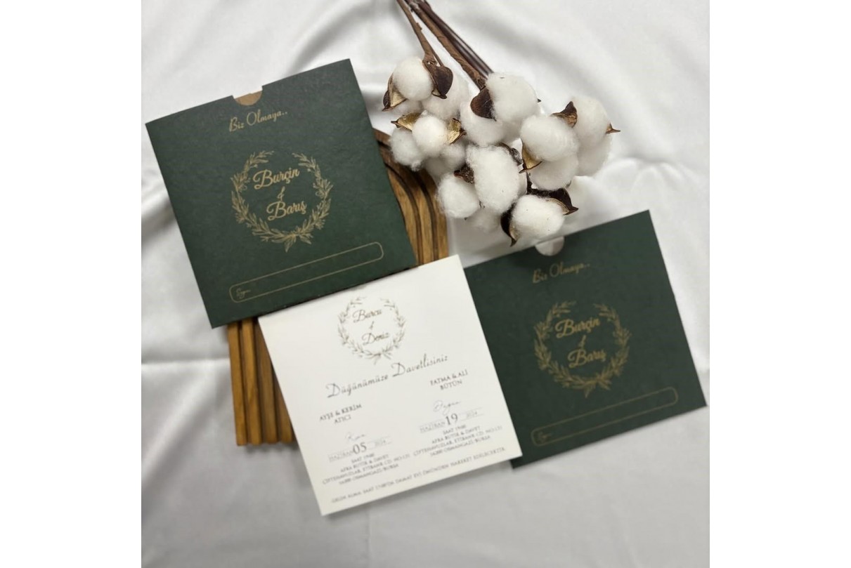 YEŞİL ZARFLI RENKLİ EKONOMİK DAVETİYE -612