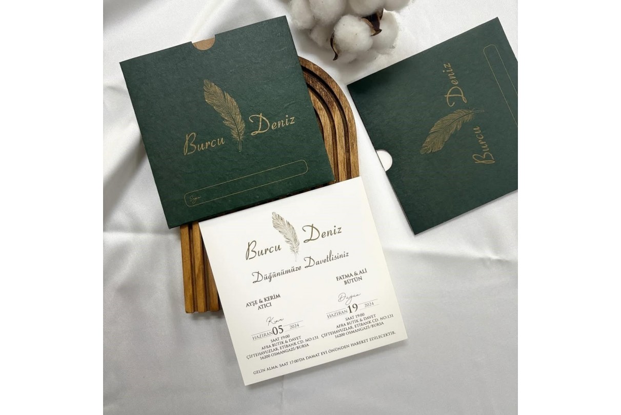 YEŞİL ZARFLI RENKLİ EKONOMİK DAVETİYE -613