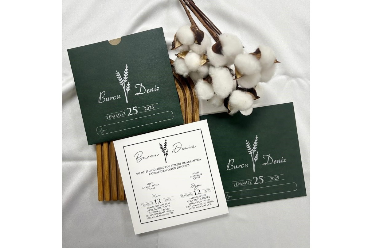 YEŞİL ZARFLI RENKLİ EKONOMİK DAVETİYE -614