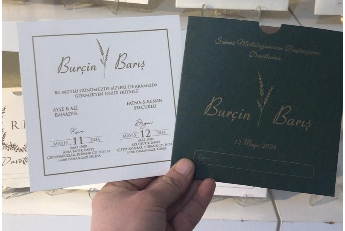 YEŞİL ZARFLI RENKLİ EKONOMİK DAVETİYE -615