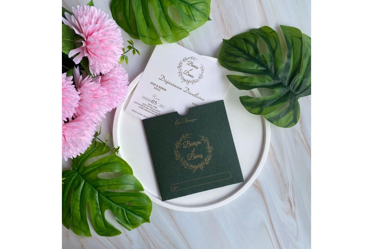 YEŞİL ZARFLI RENKLİ EKONOMİK DAVETİYE -616