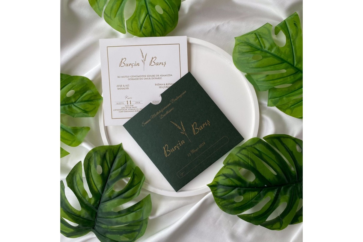 YEŞİL ZARFLI RENKLİ EKONOMİK DAVETİYE -617