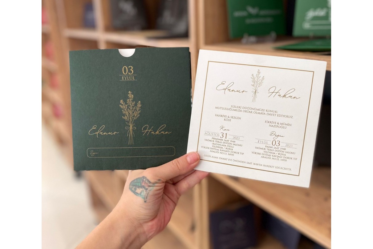 YEŞİL ZARFLI RENKLİ EKONOMİK DAVETİYE -619