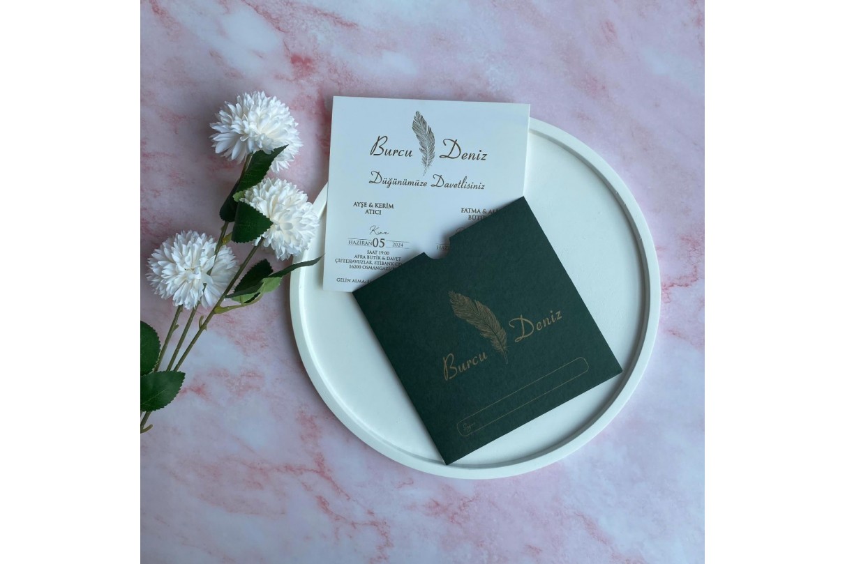 YEŞİL ZARFLI RENKLİ EKONOMİK DAVETİYE -621