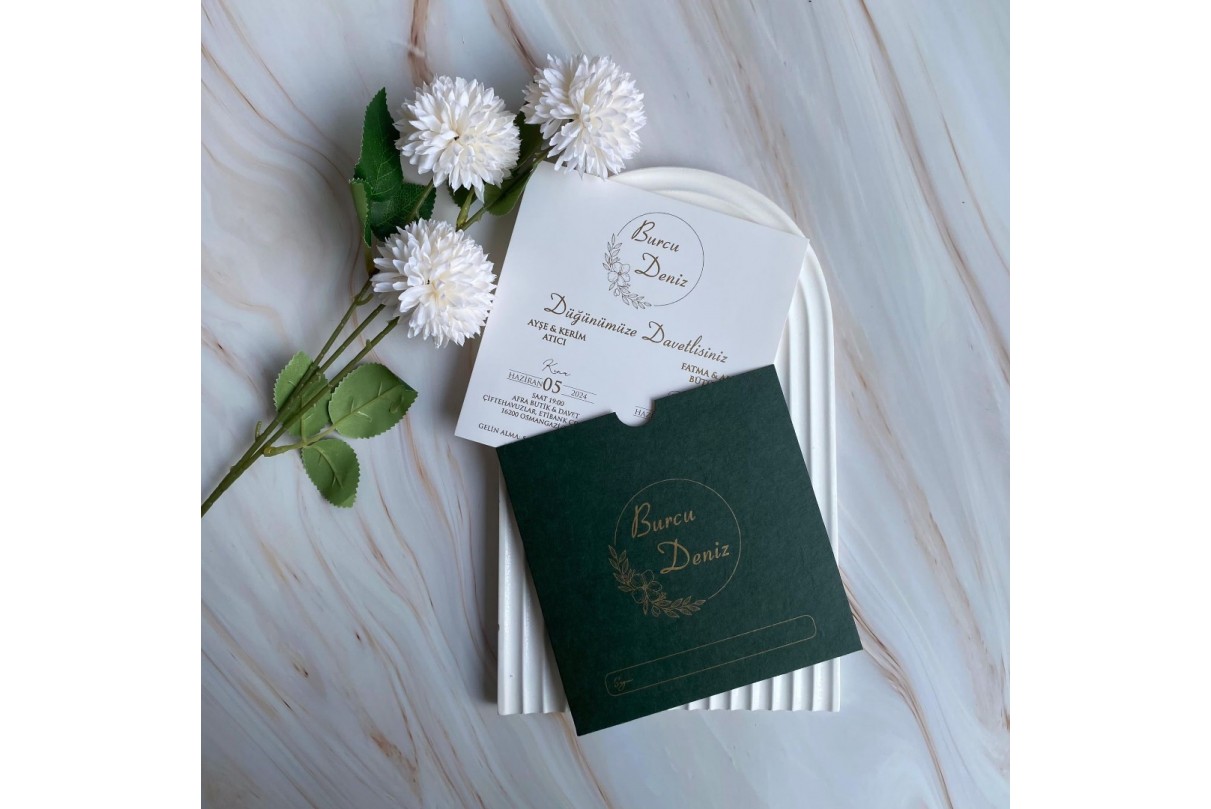 YEŞİL ZARFLI RENKLİ EKONOMİK DAVETİYE -622